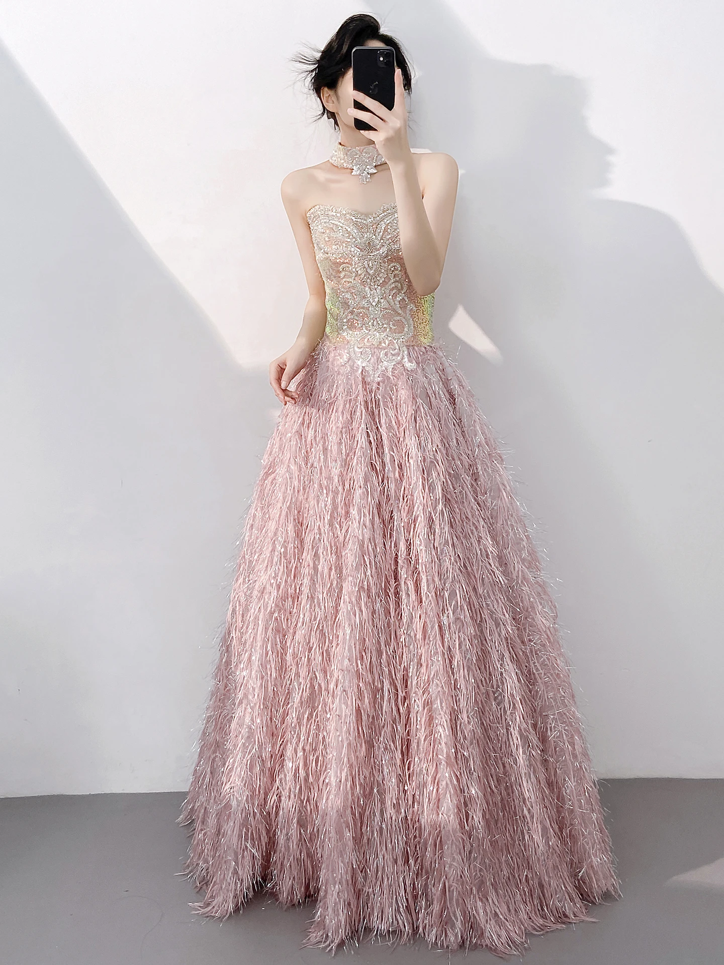 

Ele Pink Strapl Evening Gown Women's New 2026 High-End Feel Host Performance Art Exam Adult Ceremony aduation