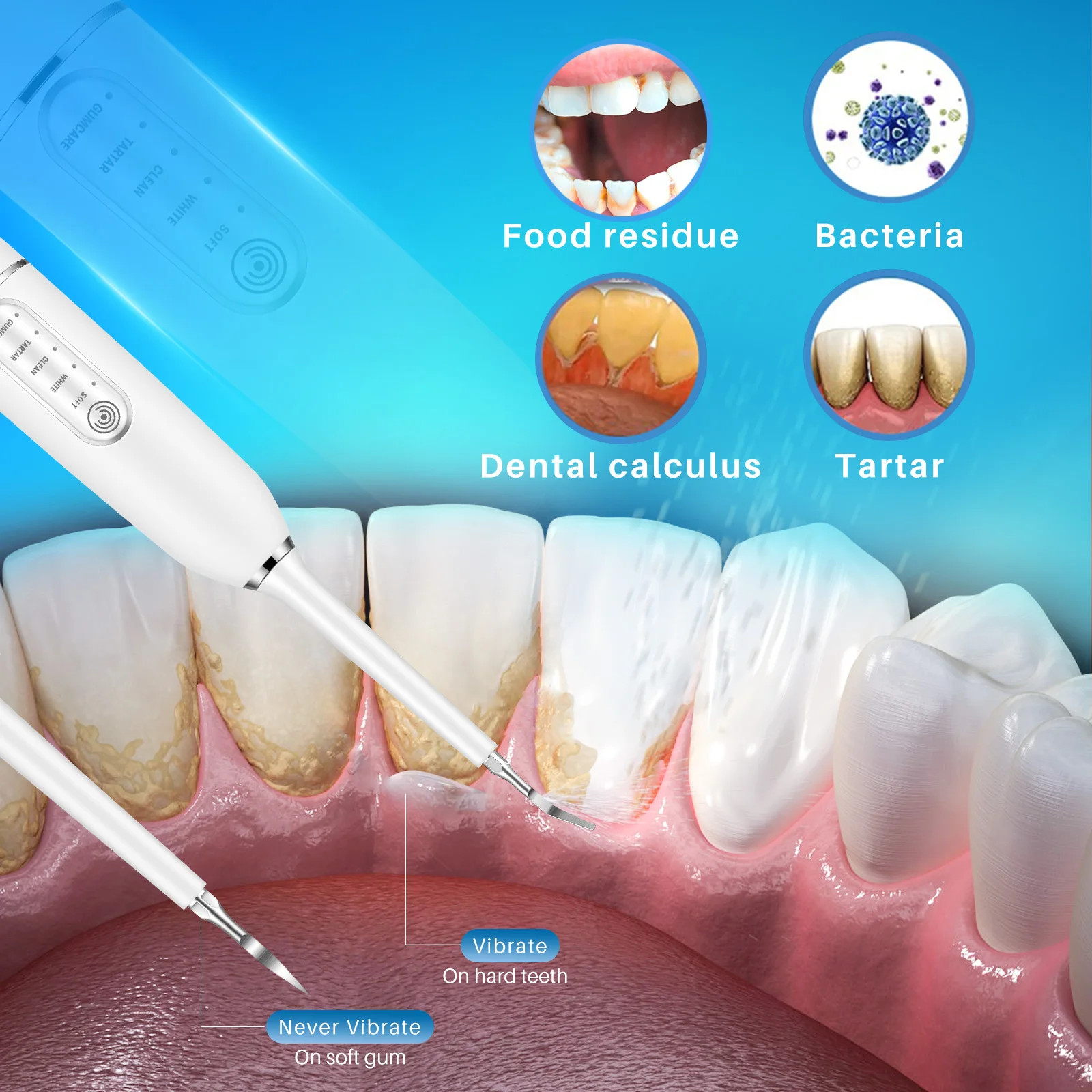 Ultrasonic Tooth Cleaner Electric Tooth Brush Tartar Eliminator Scraper Cleaner Dental Scaler Calculus Stone Plaque Remover