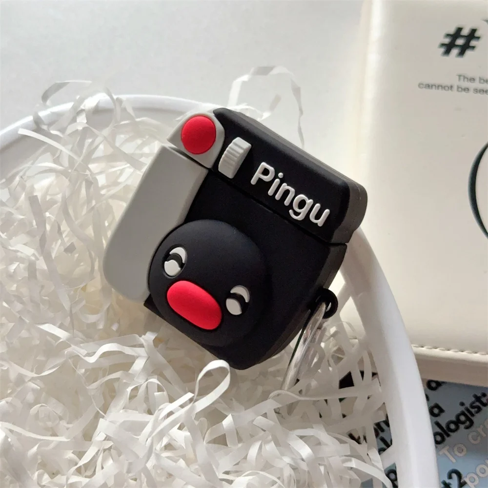 

Cute Penguin Camera Model Earphone Cases for AirPods 4 3 2 Cover Silicone Soft 3D Headphone Cases kawaii for AirPods Pro 2 4