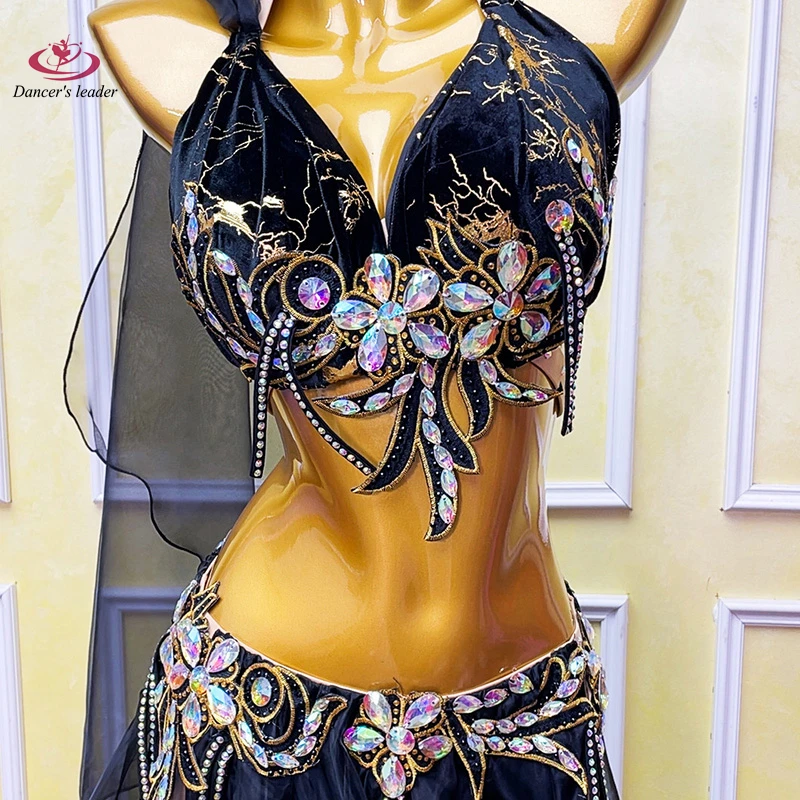 Vestido de dança do ventre para adultos e crianças, pedra ab, saia de malha com fenda de alta qualidade, tango, roupas profissionais femininas