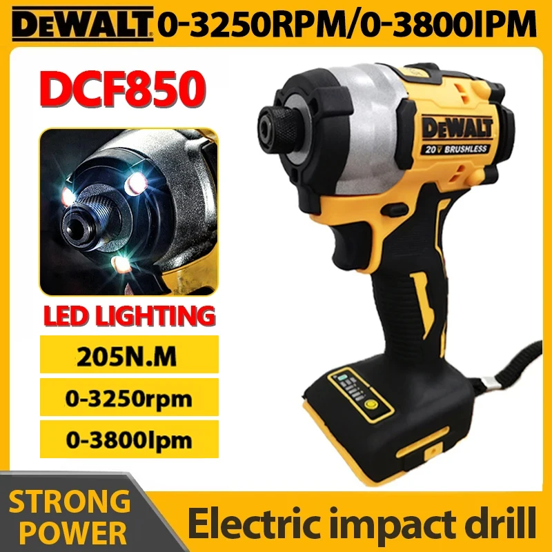 DEWALT-taladro de impacto eléctrico DCF850, Motor sin escobillas, destornillador recargable, herramientas eléctricas, 20V, 205NM