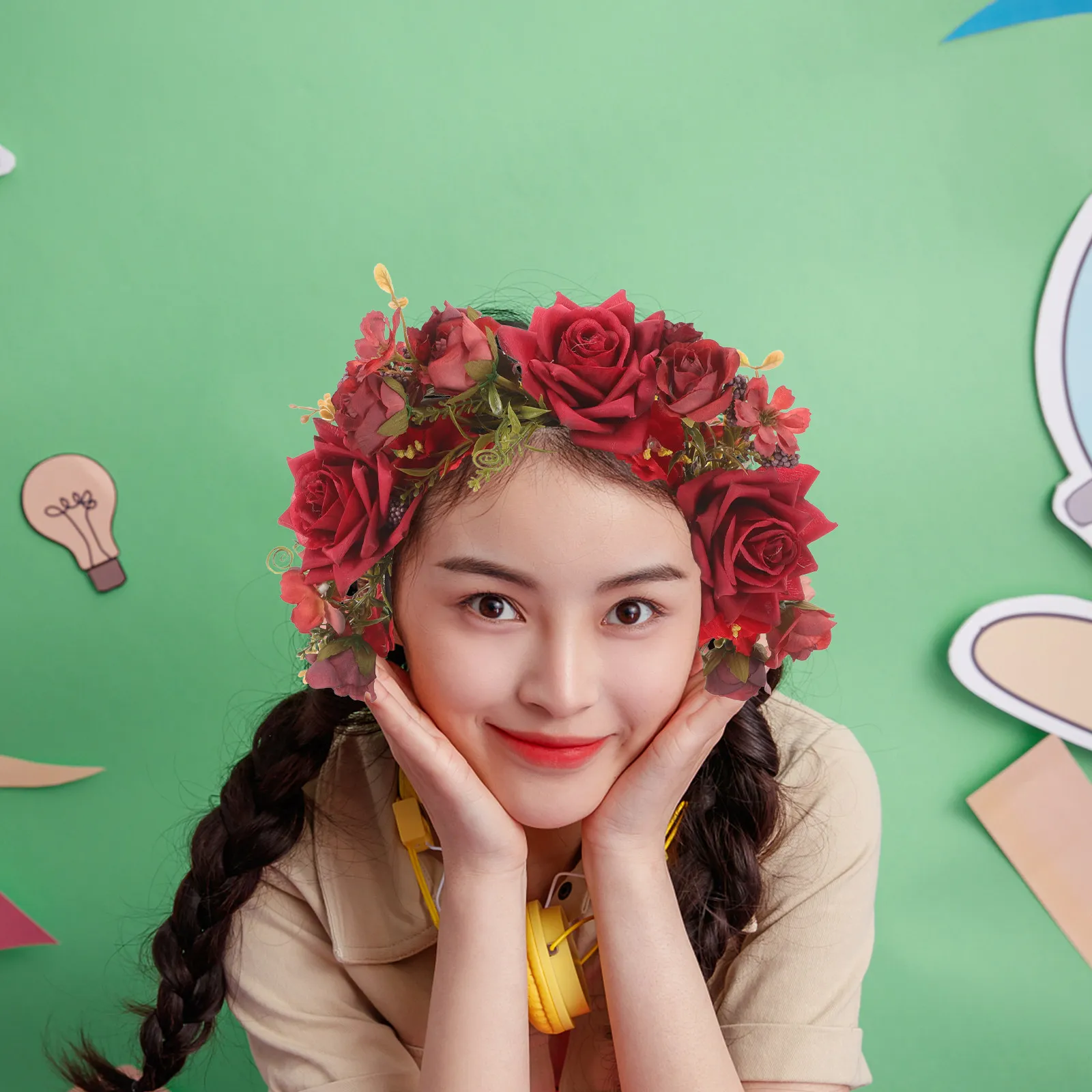 

Flower Crown Headband Floral Artificial Flower Headpiece for Women Wedding Party Festival Prom Elegant Fairy Hair Wreath