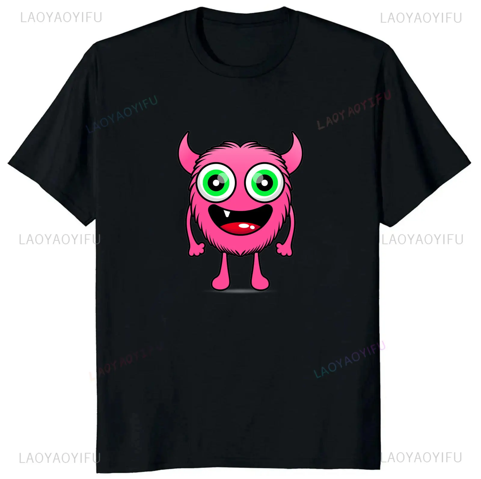 Cartoon little monster print fun top Casual and comfortable short sleeve T-shirt for both men and women Kawaii everyday wear