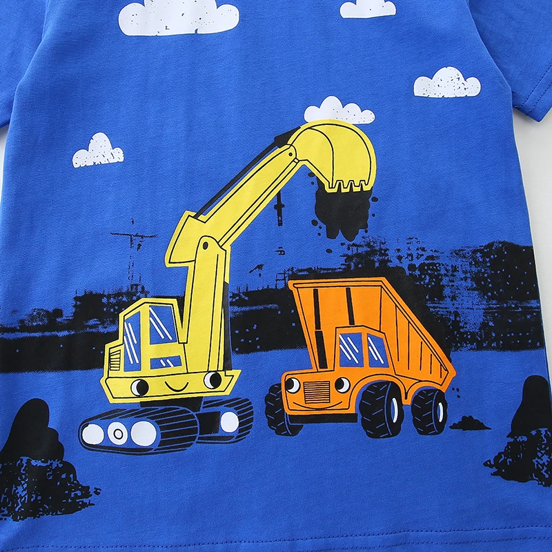 Little maven 2024 Fashion New Summer Tops Children\'s Clothing T-shirts Cartoon Excavator Infant Baby Boys Kids Clothes