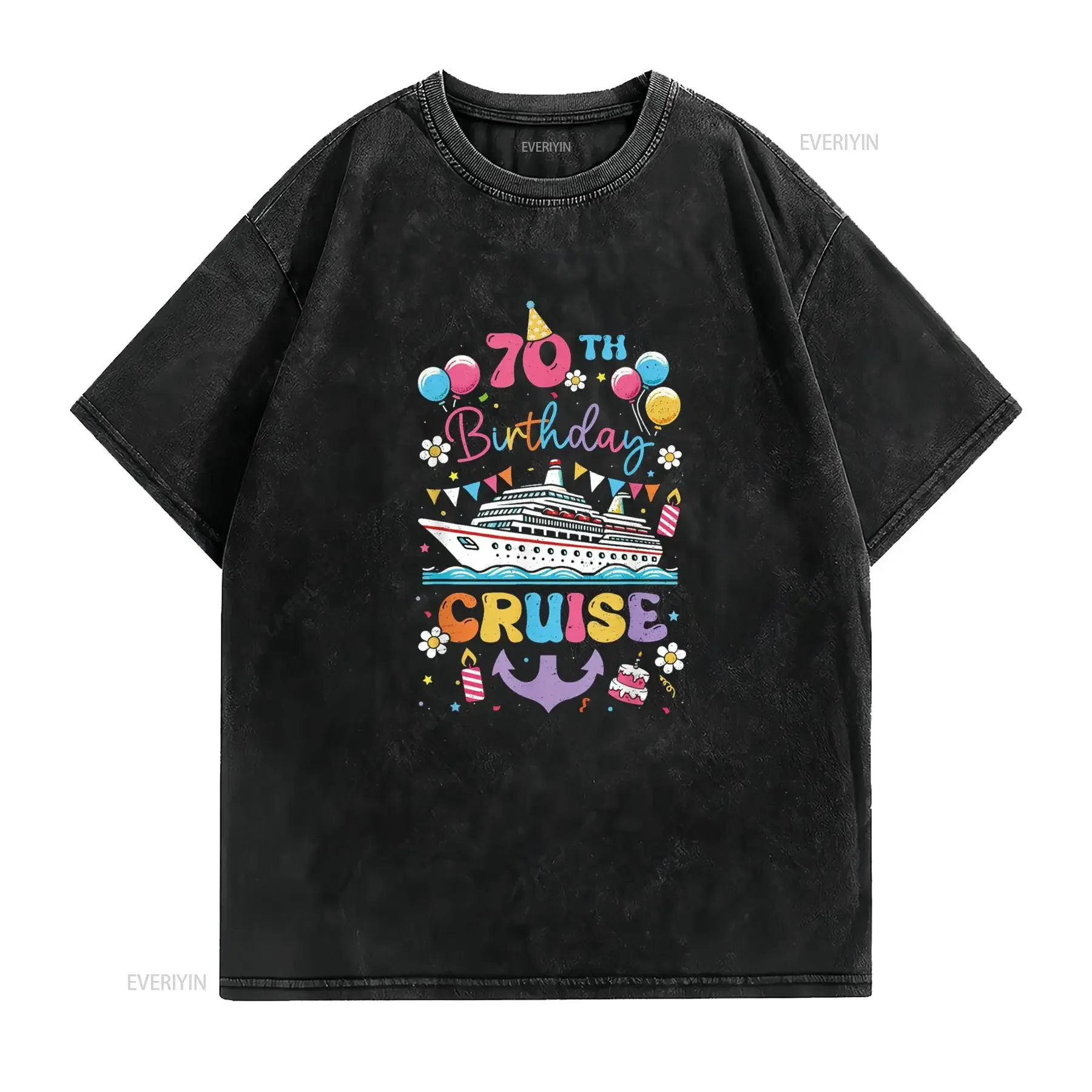 70th Birthday Cruise 70 Years Old Cruising Crew T Shirt vintage Washed Breathable Casual homme Stylish Unisex Stretched