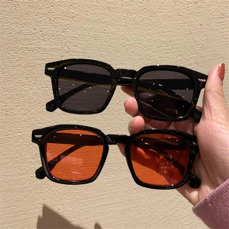 Vintage Square Sunglasses Woman Fashion Designer Shades Mirror Retro Sun Glasses Female Fashion Rivet Orange Lens Oculos De Sol