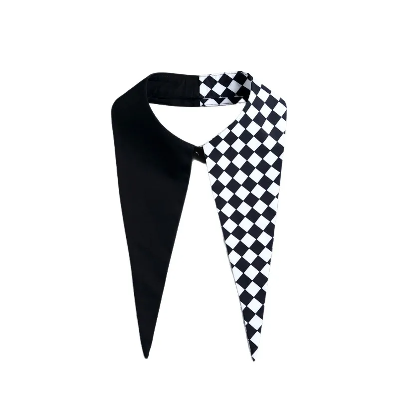 Detachable Chiffon False Collar, Gothic Plaid Big Pointed Collar, Versatile Decor Collar for Spring Autumn