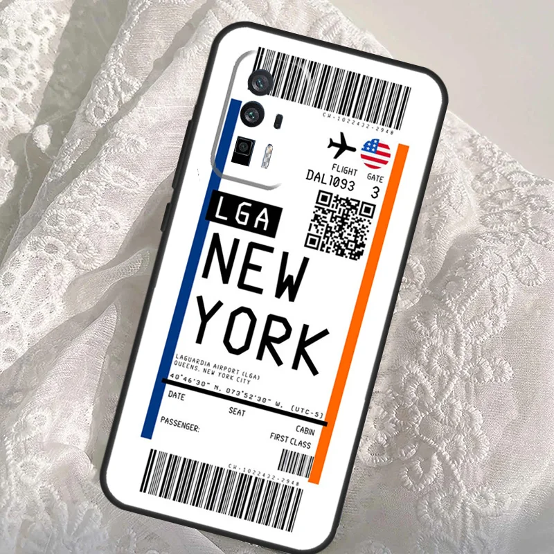 London New York Miami Flight Ticket Case For Xiaomi 14T Pro 13T 12T 11T 13 14 Ultra POCO X6 F6 Pro M6 X3 X5 M5s F3 F5 Cover