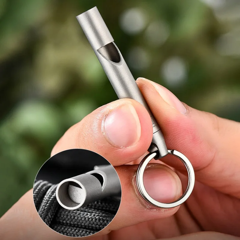 Titanium Alloy Whistle Camping Hunting Survival Tool CNC EDC 120DB Single Tube Emergency Whistle Keychain for Coaches Training