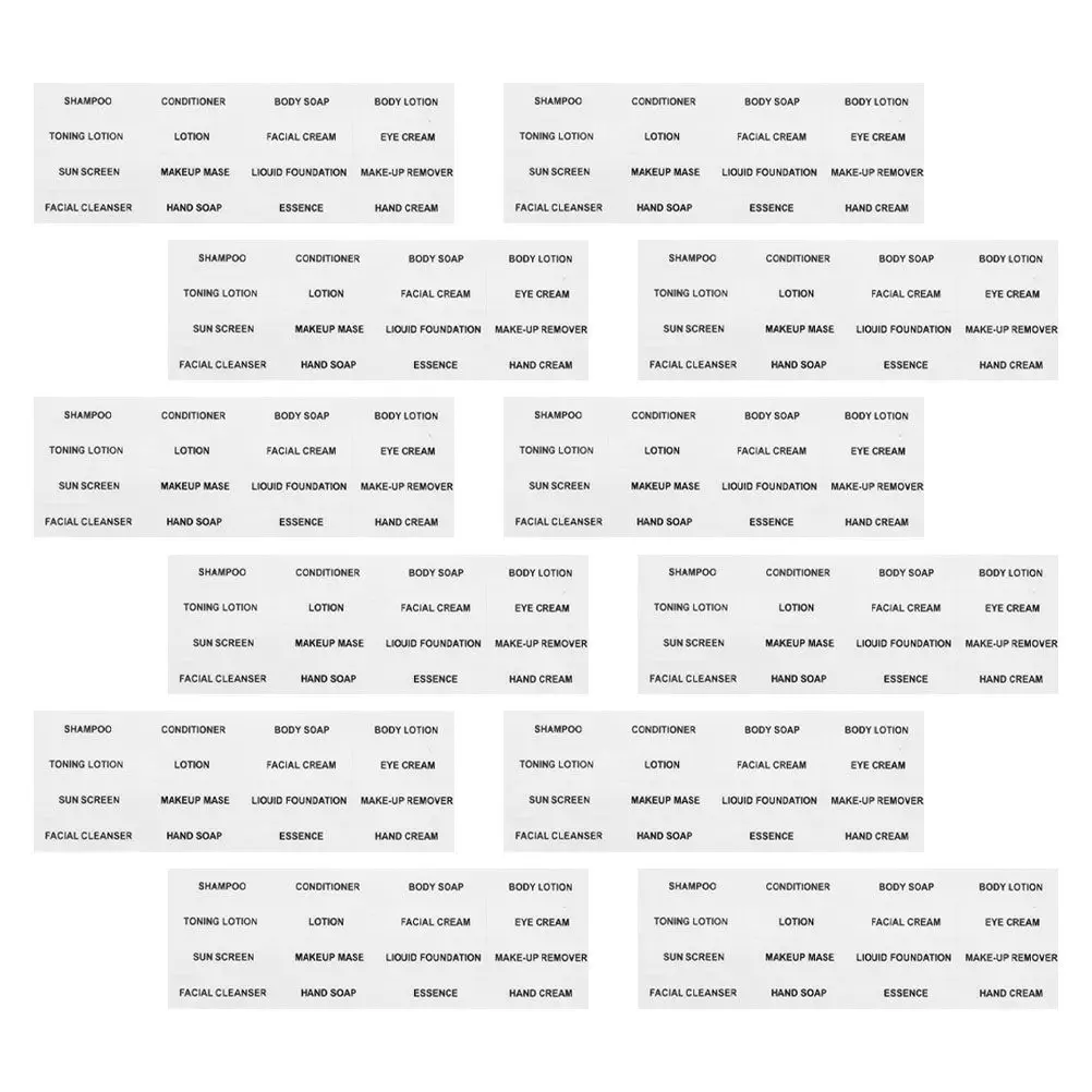 

12 листов прозрачных водонепроницаемых многоразовых наклеек для бутылок с туалетными принадлежностями для путешествий: шампунем, кондиционером, лосьоном, кремом, средствами по уходу за кожей