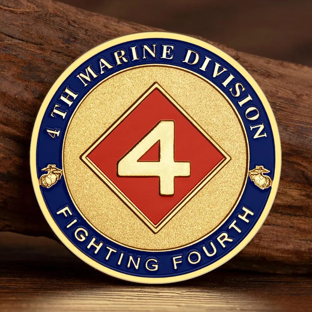 Fighting Fourth Commemorative Coins Golden Plated United States 4th Marine Division Souvenir Coin
