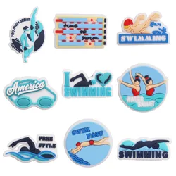 Hot Sale 1-9pcs PVC Shoe Charms Blue Pool Swimming Diving Surfing Accessories DIY Shoes Decoration For Kids X-mas Gift