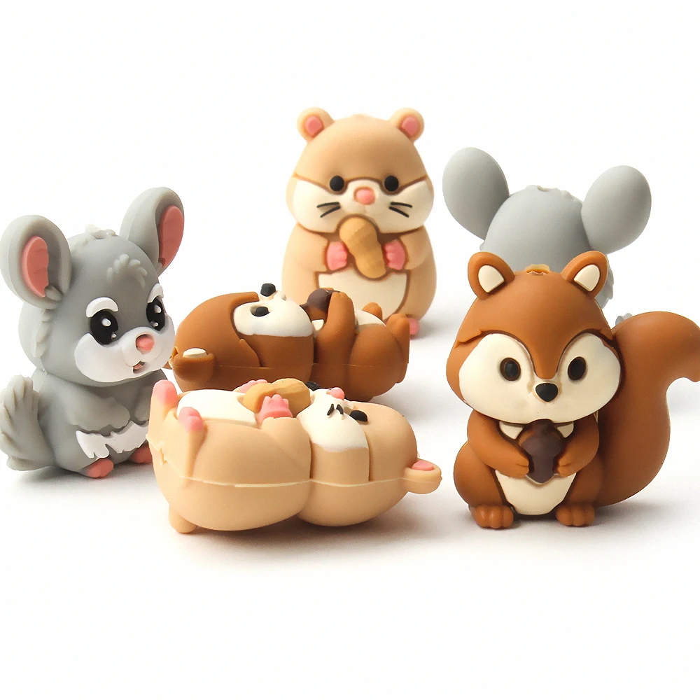 5/10/20/50pcs 3D Animals Silicone Beads- Squirrel ,Chinchillas,Hamsters Shape Focal Beads For Jewelry ,Bracelets Decorations