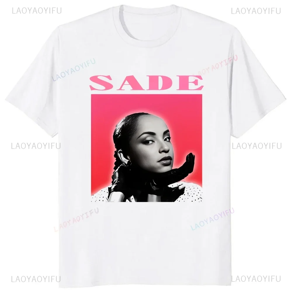 خمر المغني Sade Adu الشارع الشهير المطبوعة تي شيرت أعلى الصيف الاتجاه قصيرة الأكمام للجنسين قميص الرسم المتضخم القطن تي شيرت