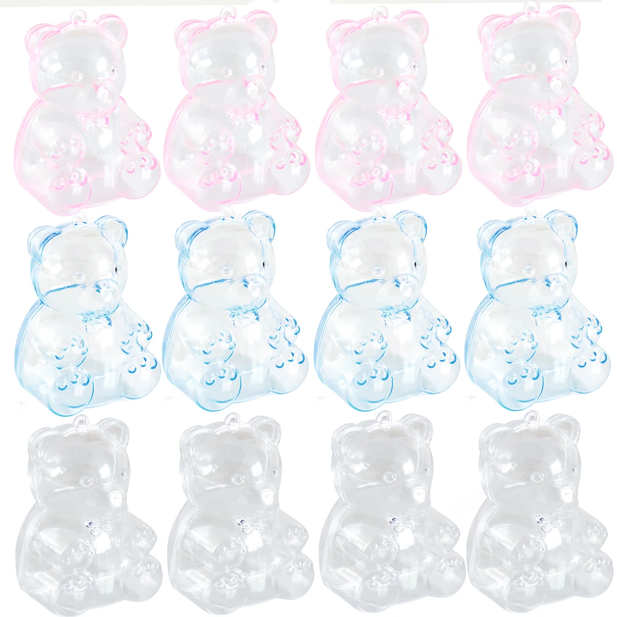 12pcs mini Bear Shaped Clear Candy Boxes plastic Adorable Bear Container Jewelry Snack Small Gift Box Baby shower Birthday Party