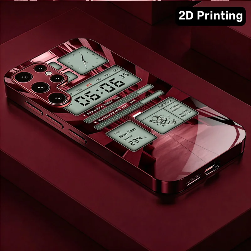 Digital clock printed glass phone case suitable for Samsung Galaxy S26 S25 S24 S23 S22 S20 FE/Ultra/Plus anti drop back cover