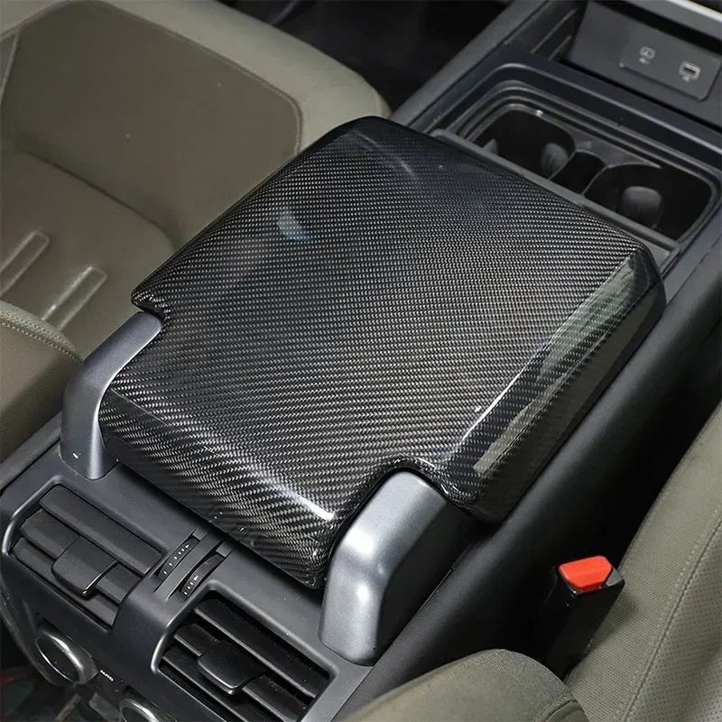 For Land Rover Defender 90 110 2020+ Real Carbon Fiber Car Center Control Armrest Box Protective Cover Sticker Auto Accessories