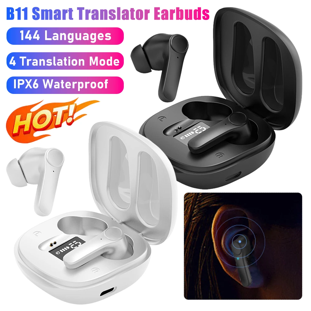 144 Languages AI Smart Translation Earbuds Support Online OffLine Instant Translated 4 Mode Wireless BT Translator Headset