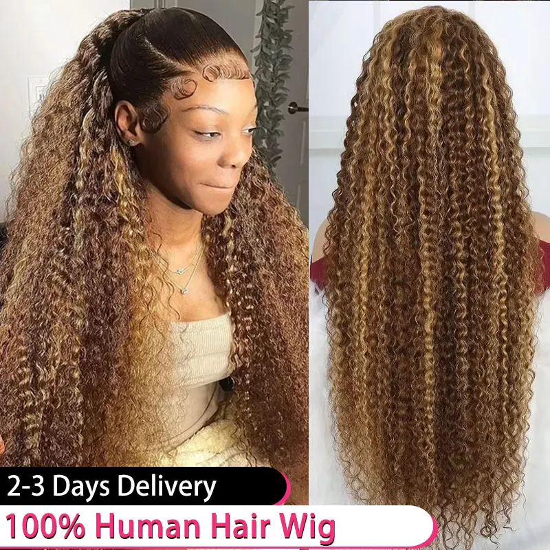 

30 40 Inch Highlight Wig Human Hair 13x6 Brown Ombre Curly Wigs Deep Wave HD Lace Frontal Human Hair Wig Water Wave Straight Wig