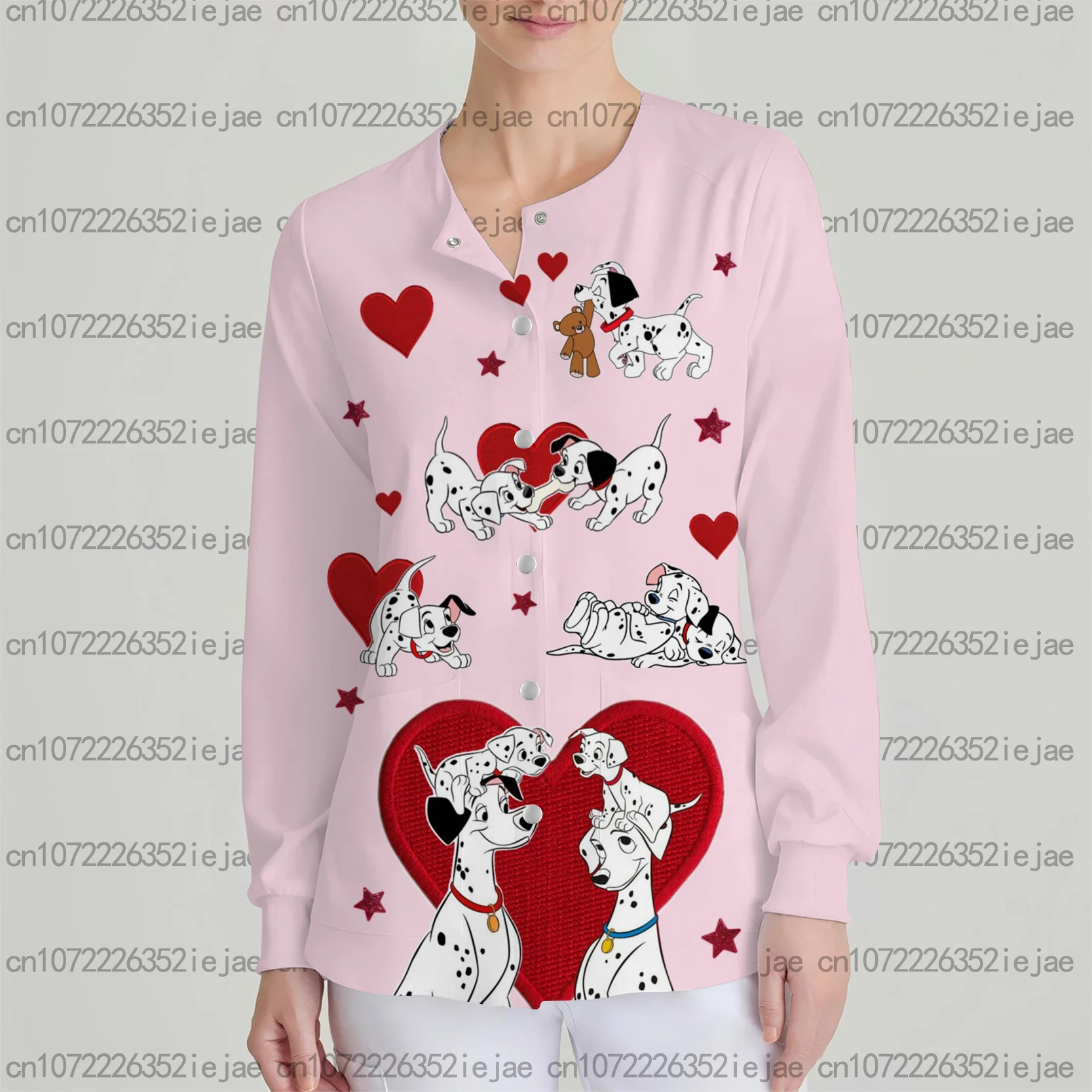 

Disney Dental Pet Shop Красота Больница Женский свободный теплый хирургический костюм с круглым вырезом Рабочая одежда с принтом далматина Куртка