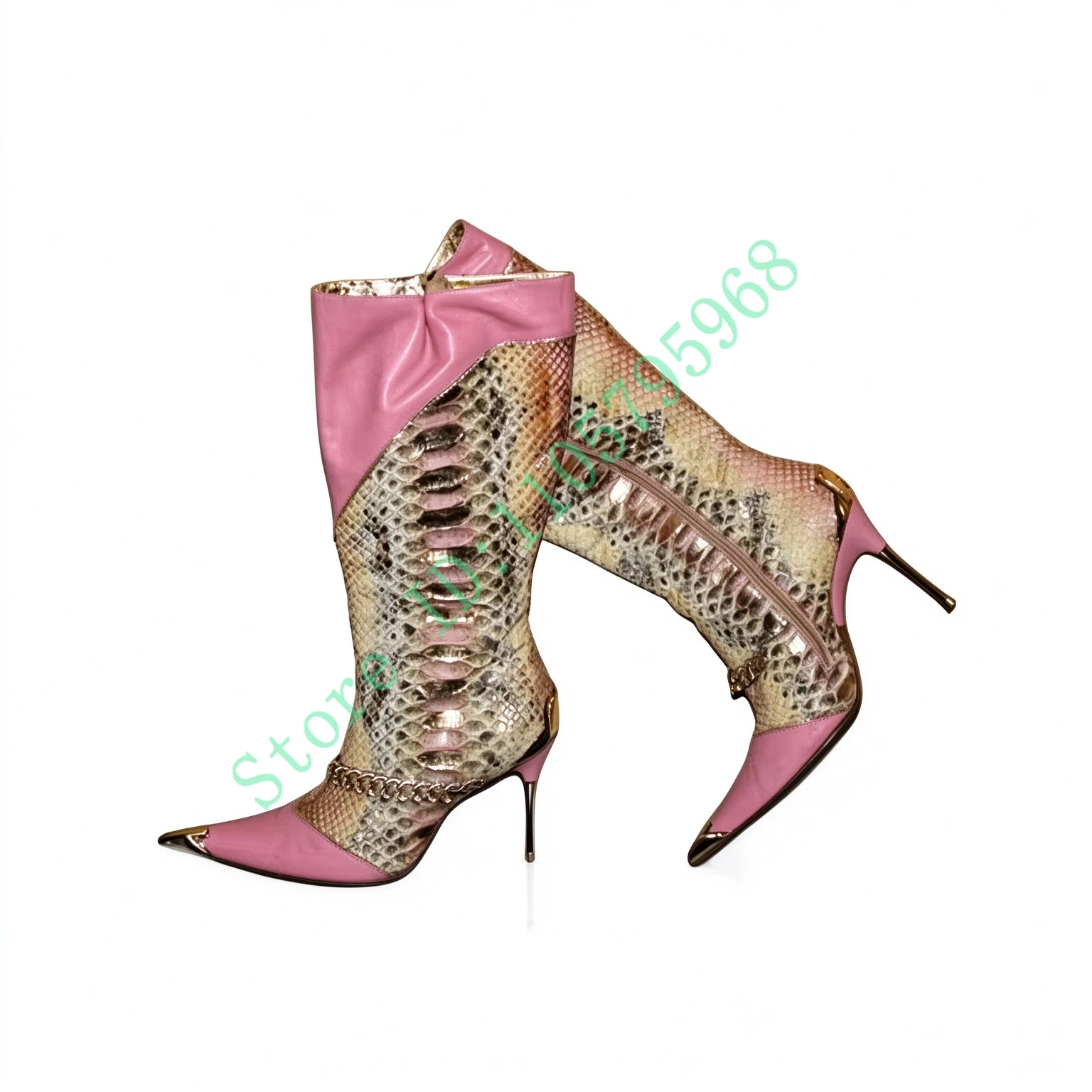 Pointed Toe Heeled Knee High Boots for Women, Colorblock Design Fashion Boots, Elegant Party Tall Boots
