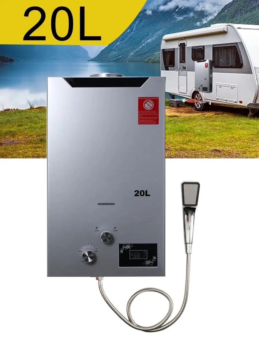 20L 40KW Heißwasserbereiter, Gas-Durchlauferhitzer, Propangas-Boiler, Haushaltsgerät, Heizgerät für Outdoor-Camping mit Duschkopf-Set