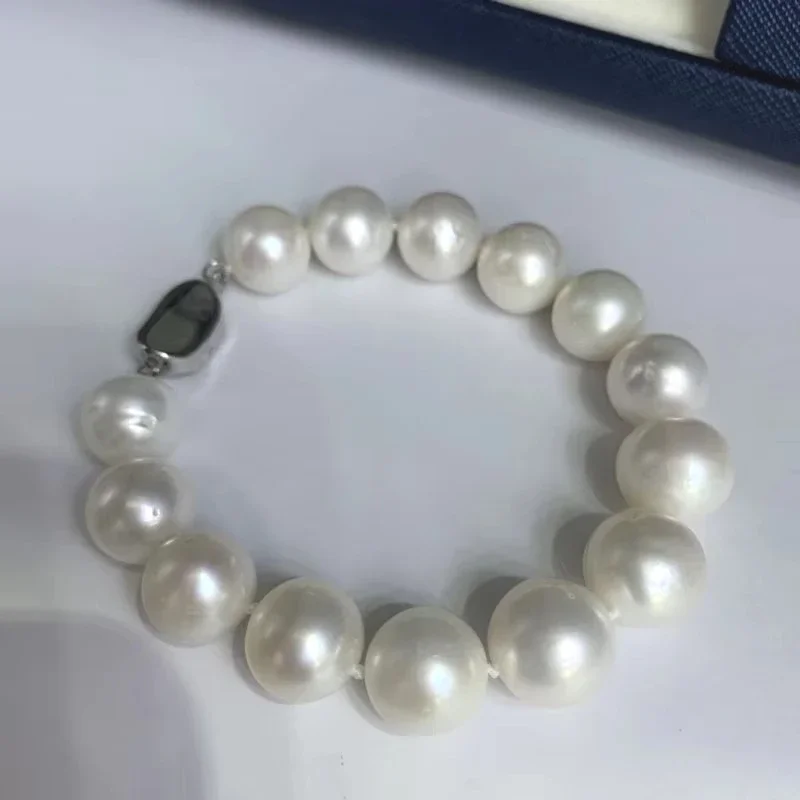 

Natural Peacock Green Pearl Bracelet, 7.5 Inches, 12-13mm, 925 Sterling Silver Clasp, Elegant Jewelry for Women