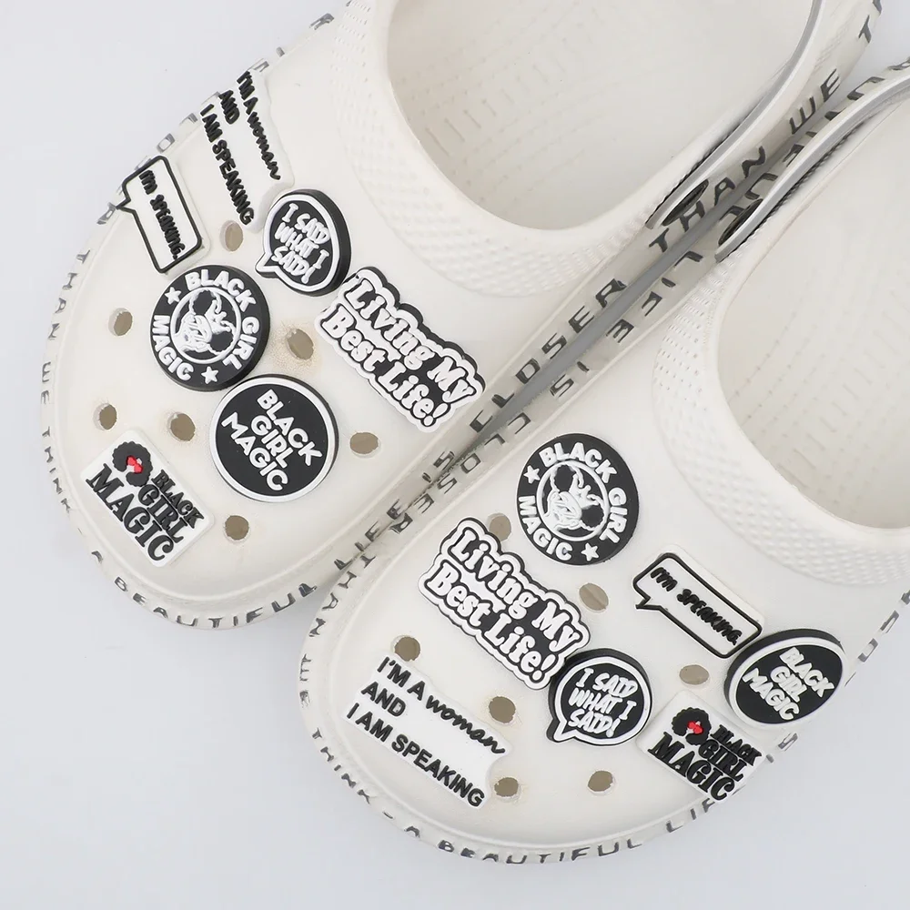1 Pc Cute Cartoon Rotundity Word Shoe Accessories Buckles Square Phrase Ornament Pvc Shoe Decoration Charms Children's Gift