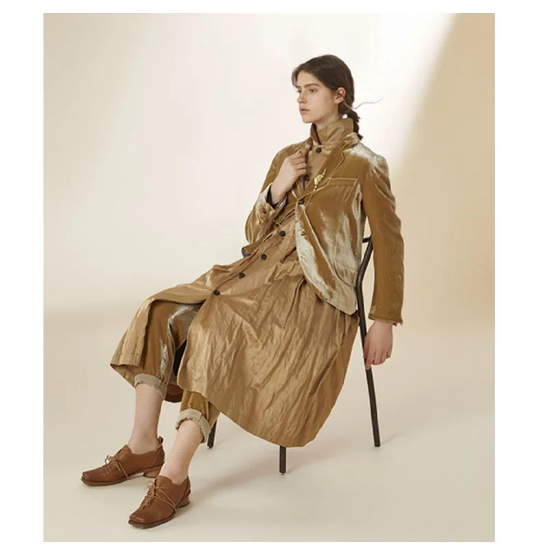 الراقية الحرير المخملية معطف المرأة الربيع والخريف الحرير الكاكي أعلى ضوء الفاخرة مزاجه أزياء المرأة #2