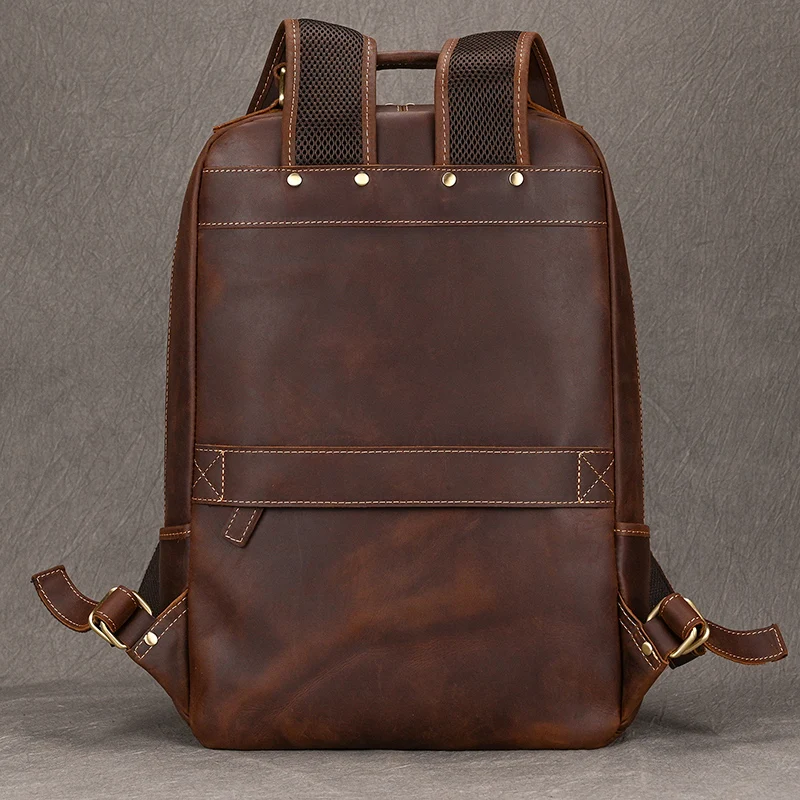 Fashion Designer Leather Backpack Vintage Style Crazy Horse Leather Travel Backpack Bag 100% Genuine Leather Computer Bag Men