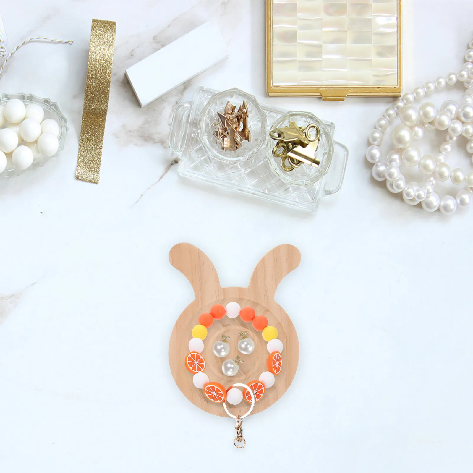 

Easter Bunny Bracelet Necklace Storage Tray Large Rabbit Jewelry Dish Wood Trinket Organizer Jewelry Display Holder