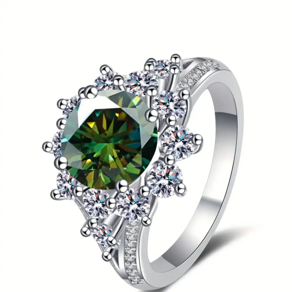 

925 Sterling Silver 3CT Round Brilliant Cut D VVS1 Moissanite Sunflower Halo Engagement Ring Statement Fine Jewelry For Women