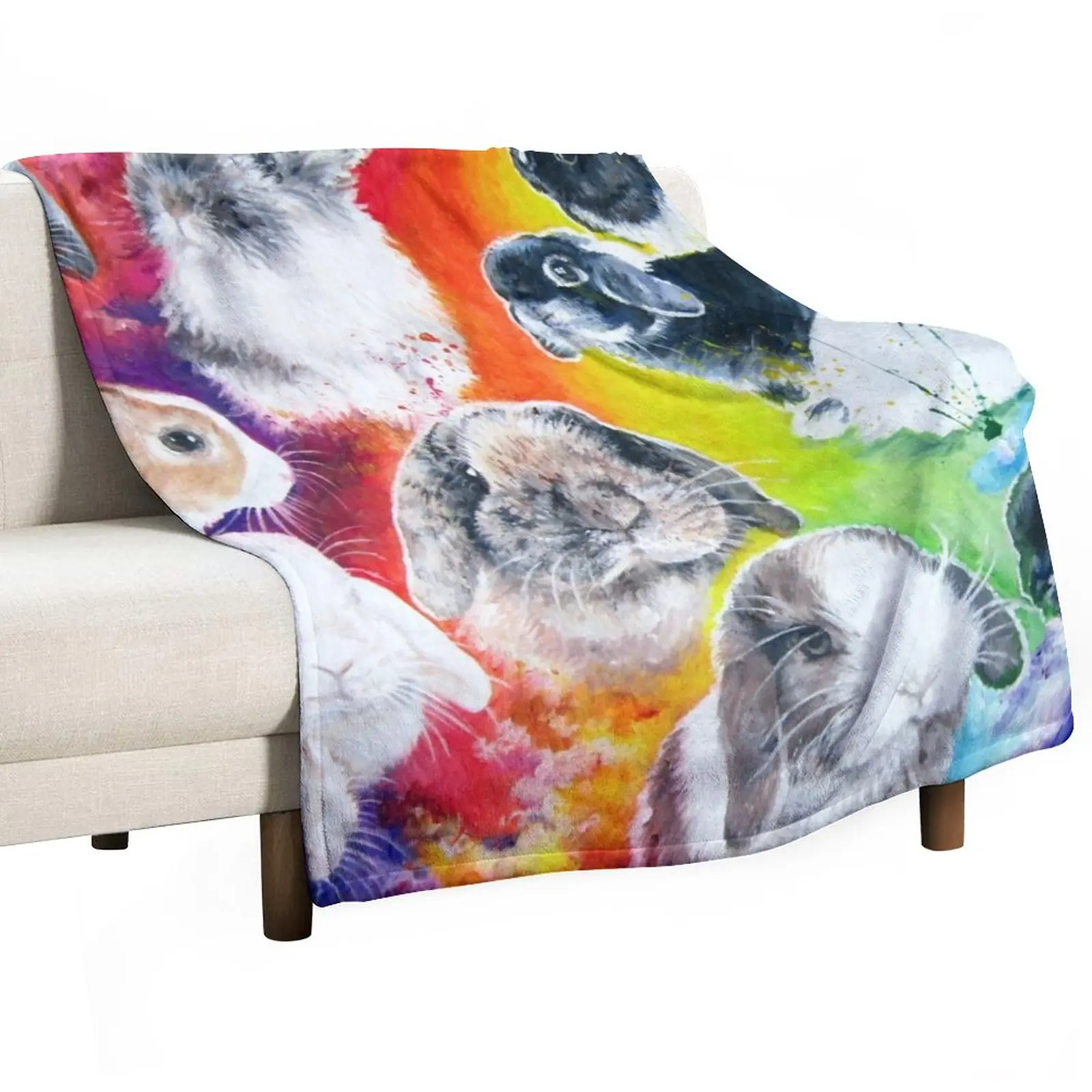 

Painted bunnies in a rainbow Throw Blanket Thermal Blanket Vintage Blanket Hairy Blanket