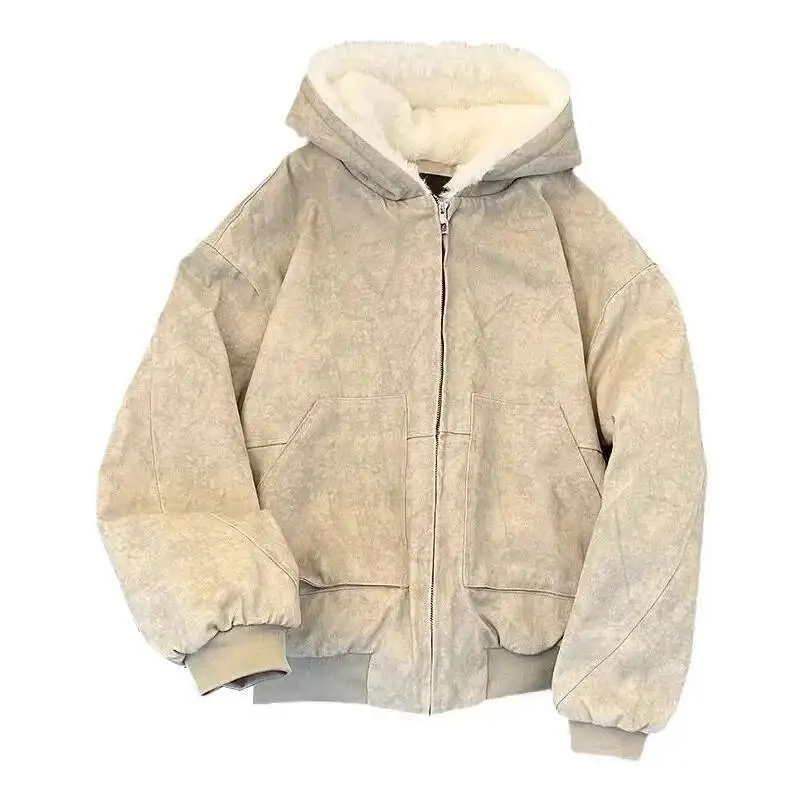 Women's Winter Cotton Thickened Fleece Lined Hooded Coat Mountain Eagle Pattern Casual Street Style Trendy Jacket