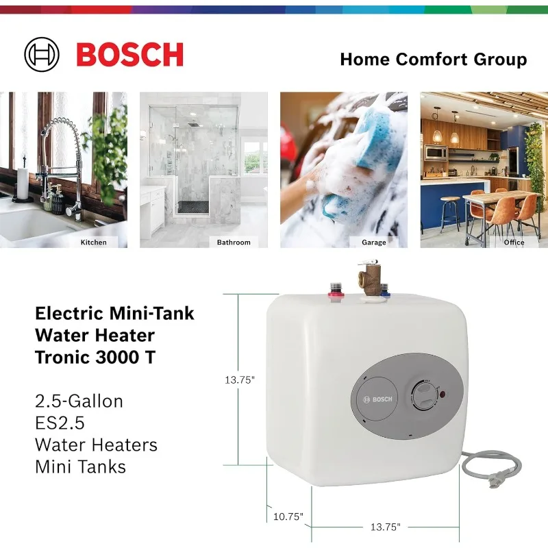 BOSCH Electric Mini-Tank Water Heater Tronic 3000 T 2.5-Gallon (ES2.5) - Eliminate Time for Hot Water - Shelf
