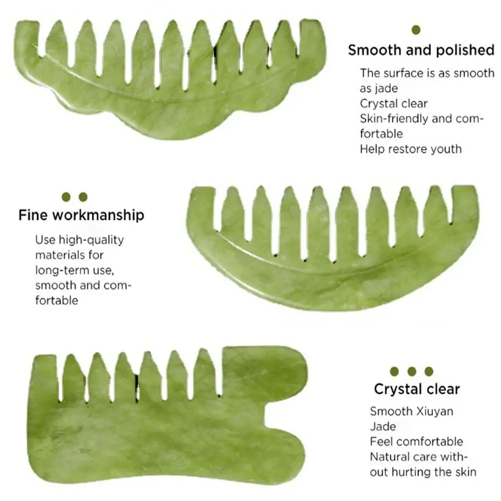 Hsiuyen Jade Massage Comb Natural Classic Jade Hair Brush Carving Green Gua Sha Board Stone Body Scalp Meridian Treatment