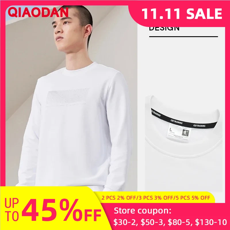 

QIAODAN Мужская толстовка для зимних видов спорта 2025, новый модный бархатный топ с круглым вырезом, теплый повседневный пуловер XWD33231326B