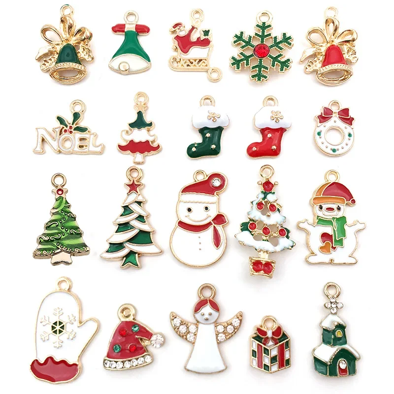 96 Christmas Enamel Dripping Alloy Diy Jewelry Accessories Santa Claus Snowman Bell Earrings Bracelet Small Pendant