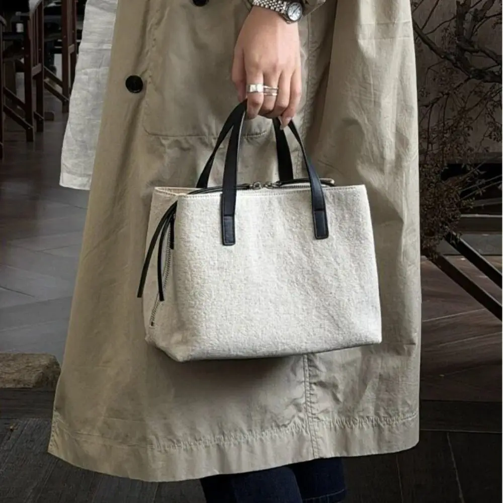 Retro Elegant Canvas Tote Bag Multi-layer Waterproof Canvas Shoulder Bag Large Capacity Patchwork Computer Bag Shopping
