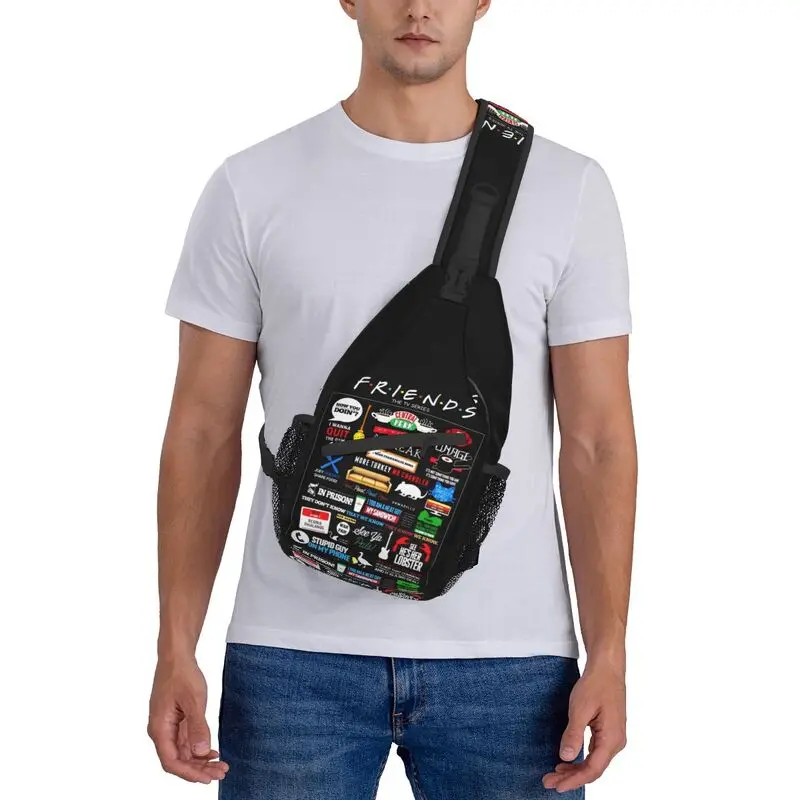 Amigos logotipo símbolo estilingue peito crossbody saco masculino casual clássico tv mostrar ombro mochila para viagens de ciclismo