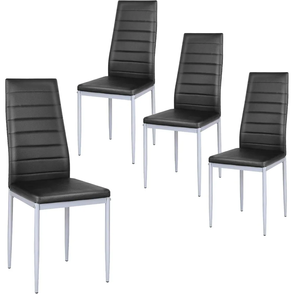 Set of 4 PU Leather Dining Side Chairs ，Padded Seat Foot Cap Protection Stable Frame Heavy Duty High Back Design Dining Chairs