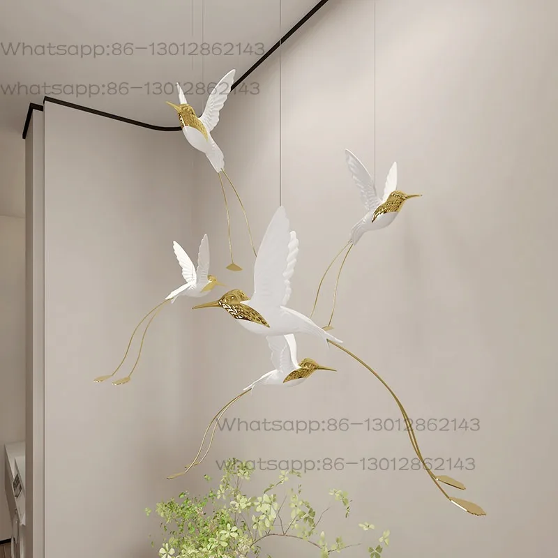 Villa living room flying wings bird handicrafts restaurant pendant simulation white hummingbird empty venue decoration props