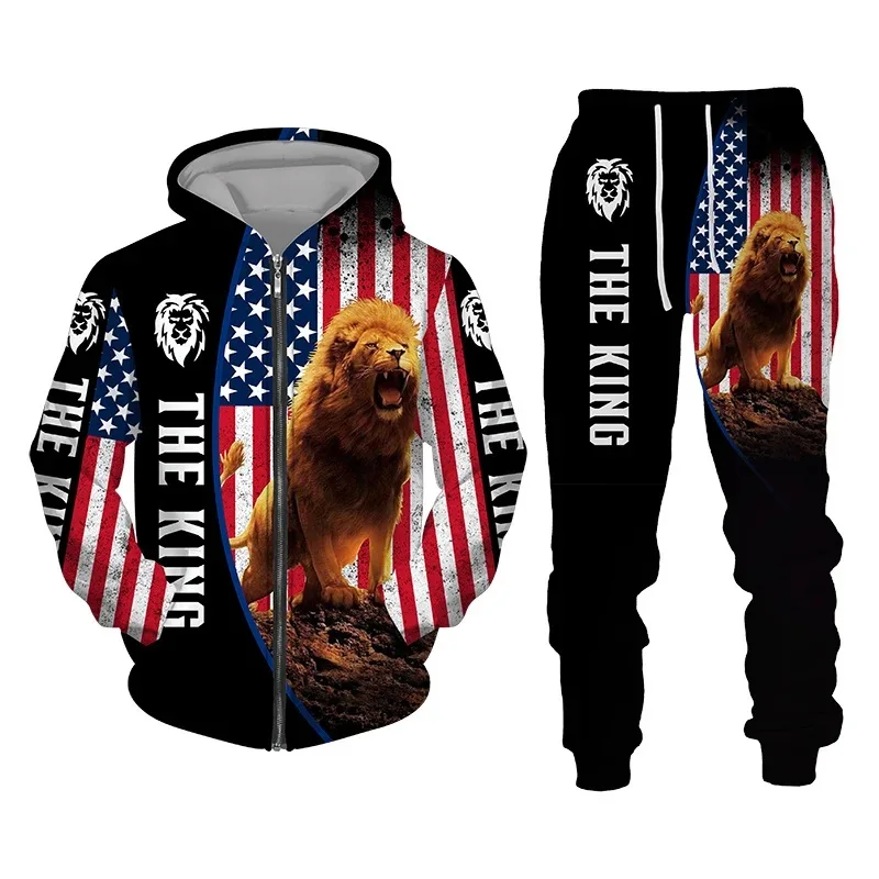 Autumn and Winter Men\'s Tracksuit 3D Lion Print Hoodies Sweatshirts Pants 2pcs Sets Oversized Sweatshirts Fashion Women\'s S-4XL