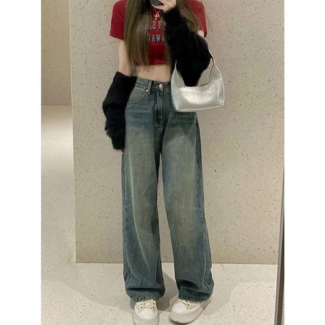 

Vintage Wide Leg Cargo Jeans Women 2023 Autumn High Waist Bagge Pants Woman Y2K Streetwear Loose Denim Trousers Female