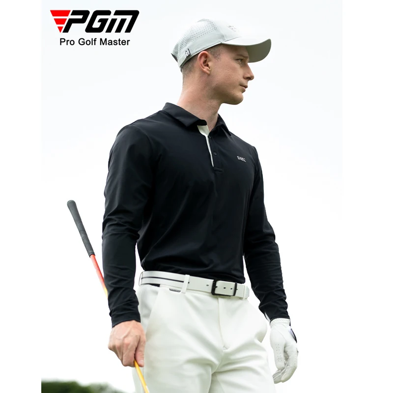 

Golf Clothing PGM Men's Long-Sleeved T-Shirt Autumn and Winter Sports Men's Clothing Polo Shirt Lapel Top Golf Supplies