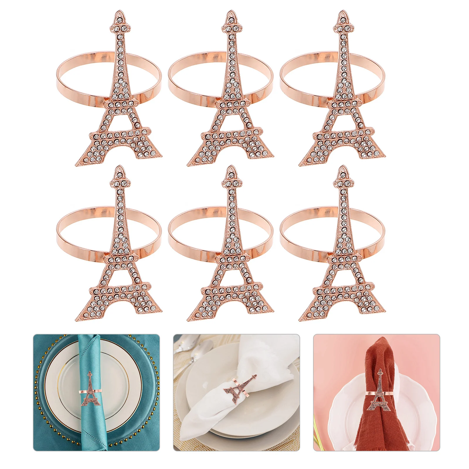 

6Pcs Napkin Rings Alloy Material Wear-Resistant Elegant Table Decoration for Party Banquet Wedding Restaurant Use