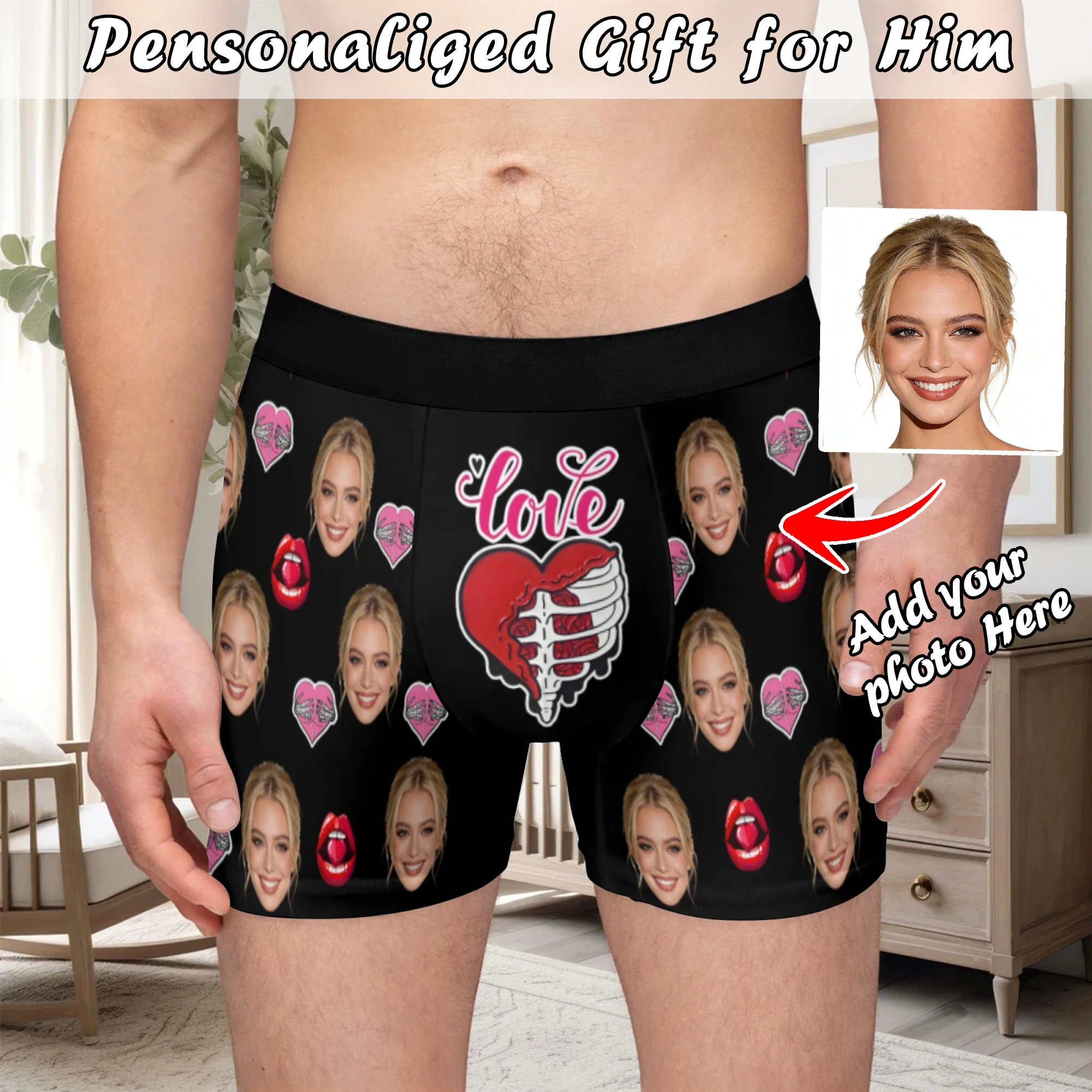 

Персонализированная индивидуальная фотопечать на нижнем белье, мужской подарок на День святого Валентина для мужа, подарок для отца.