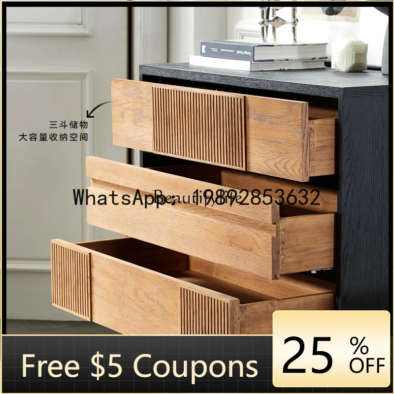 

GZ Nordic modern retro color matching solid wood dining side cabinet wabi-sabi black tea cupboard
