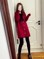 New Year Red Meeting Cute Dresses 2023 New Design Chic Korea Japan Style Girls Solid Bow Tie Birthday Knitted Sweater Dress