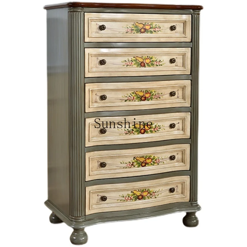 

American solid wood chest bedroom bedside retro storage six bucket living room cabinet